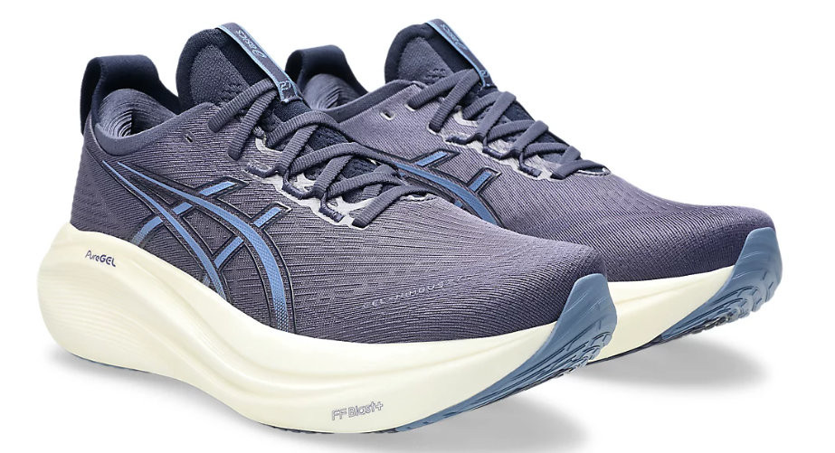 Tênis ASICS GEL Nimbus 27 - Masculino - Cinza Escuro com Azul